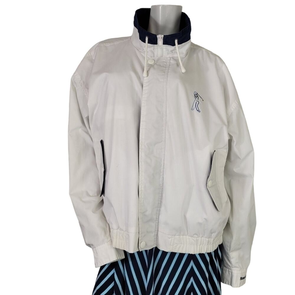 Hartwell ViaSport WMS XL Jacket Windbreaker 90s Oversized Golf White Navy Blue